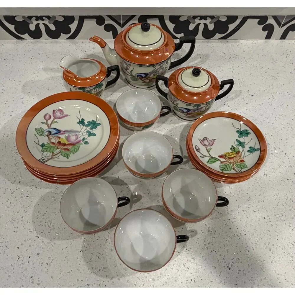 Vintage Japanese Lusterware Tea Set Chikaramachi Bird & Flower Pattern 18 pieces - Picture 3 of 8